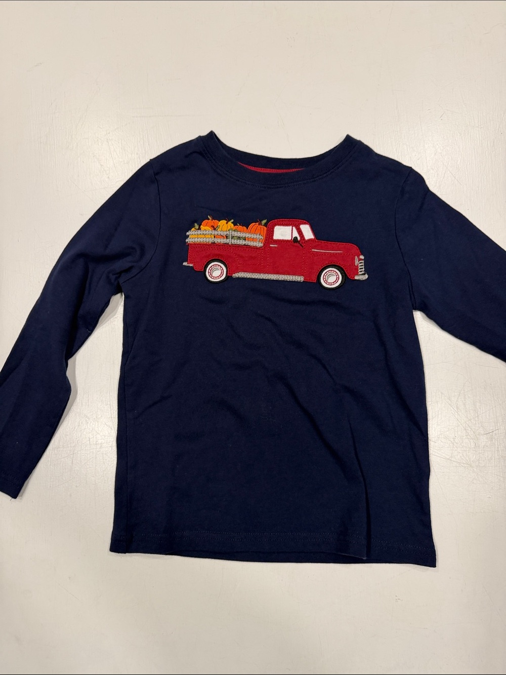 Navy Long-Sleeve Tee with Red Truck Detail